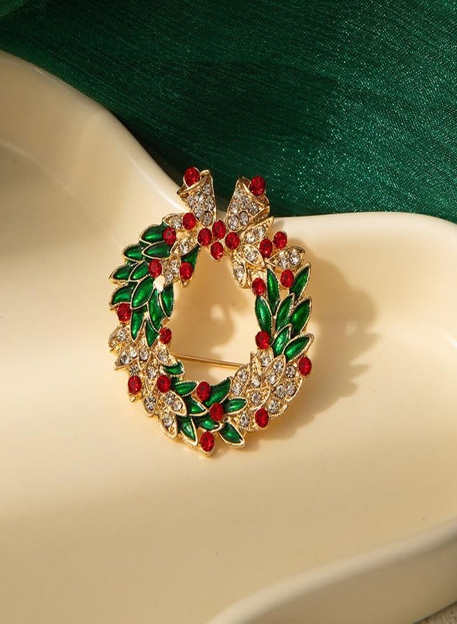 PINCHUAN Christmas Pins for Women Christmas Tree Brooches Rhinestone Christmas Theme Brooch Christmas Wreath Brooch Women Christmas Jewelry Pins Christmas Party Accessories-Christmas wreath - Image 5
